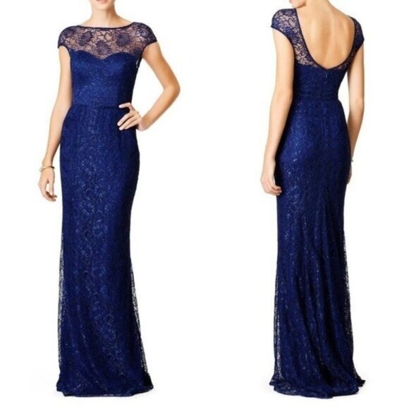 Theia Blue Lace Shimmering Element Gown $895 Cobalt Maxi Mermaid Size 2 Evening - Picture 1 of 4